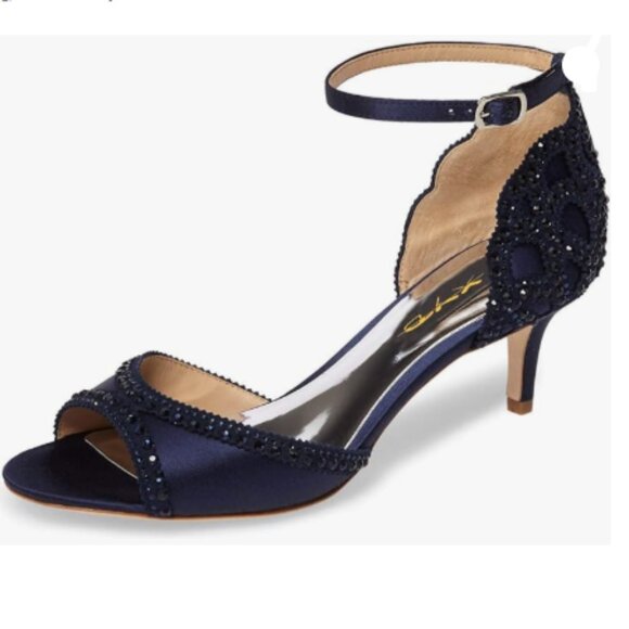 XYD Navy Open Toe Rhinestones Ankle Strap Sandals Low Heel Bridal Evening Shoes - Picture 1 of 8